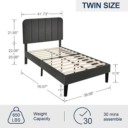 Twin Size Upholstered Bed Frame with Adjustable Headboard twin Dark Grey