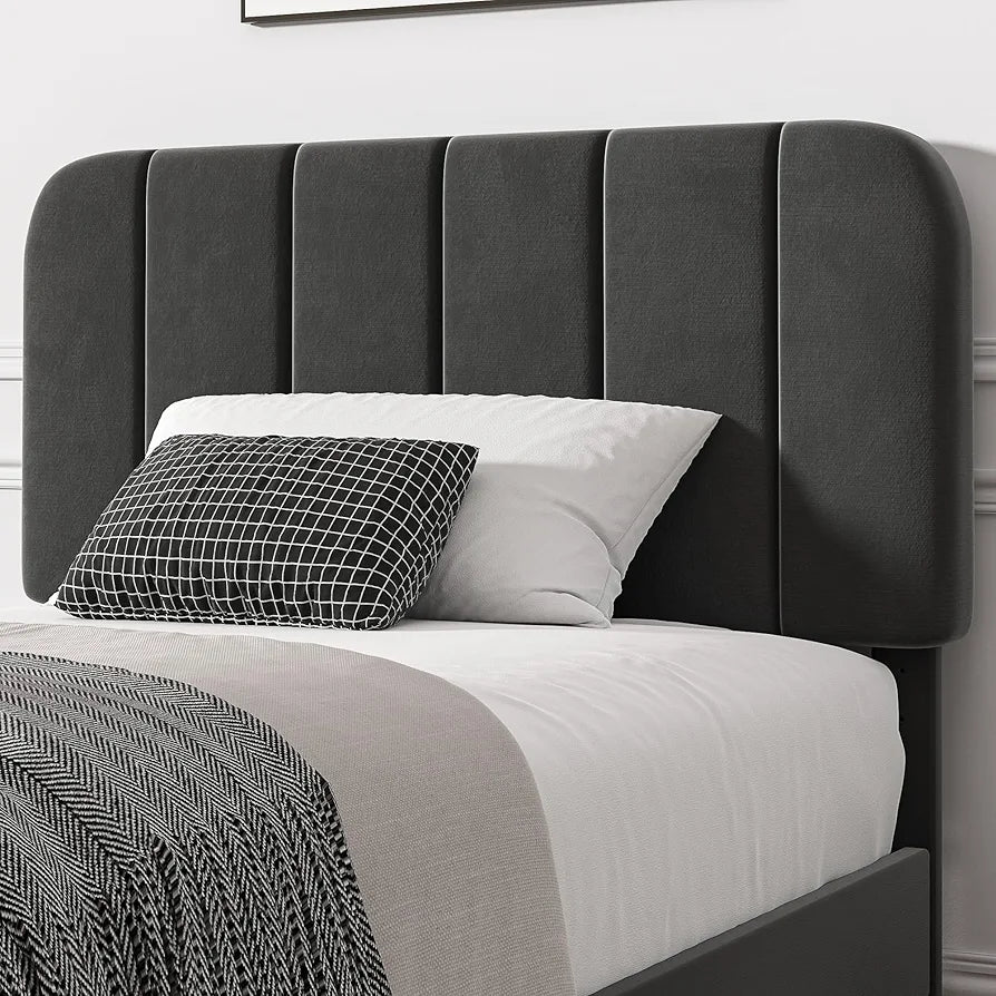 Twin Size Upholstered Bed Frame with Adjustable Headboard twin Dark Grey