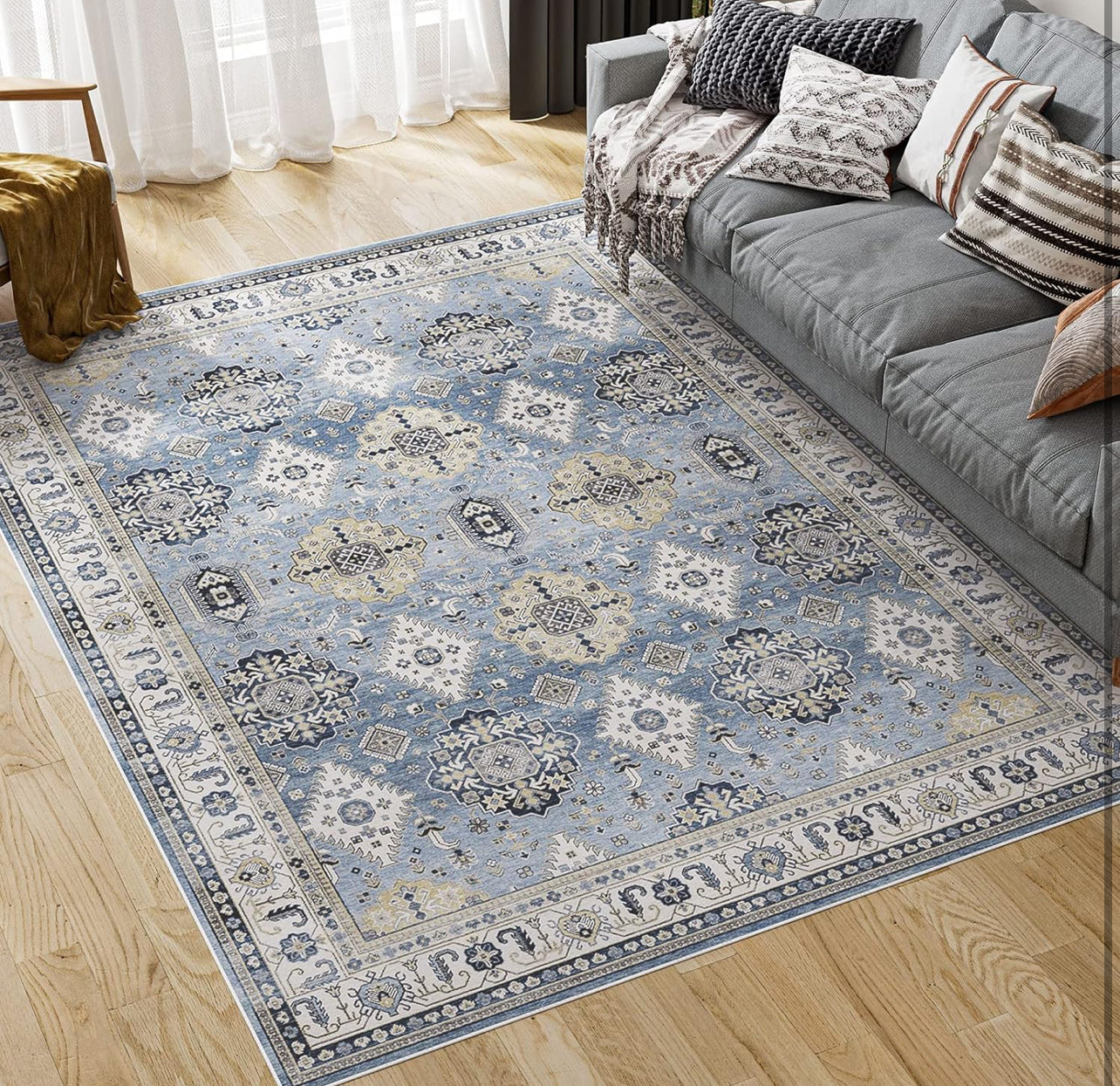 5 x 7 Dripex Area Rug, Blue/Gold