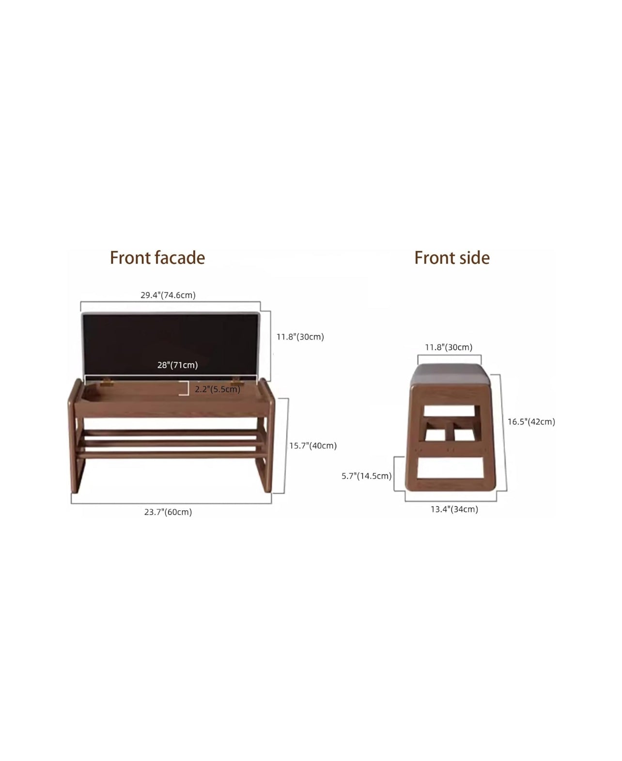 Solid Wood Shoe Rack Shoe Bench with Flip-Top Storage Box, Home Entry Storage Shoe Bench, Brown