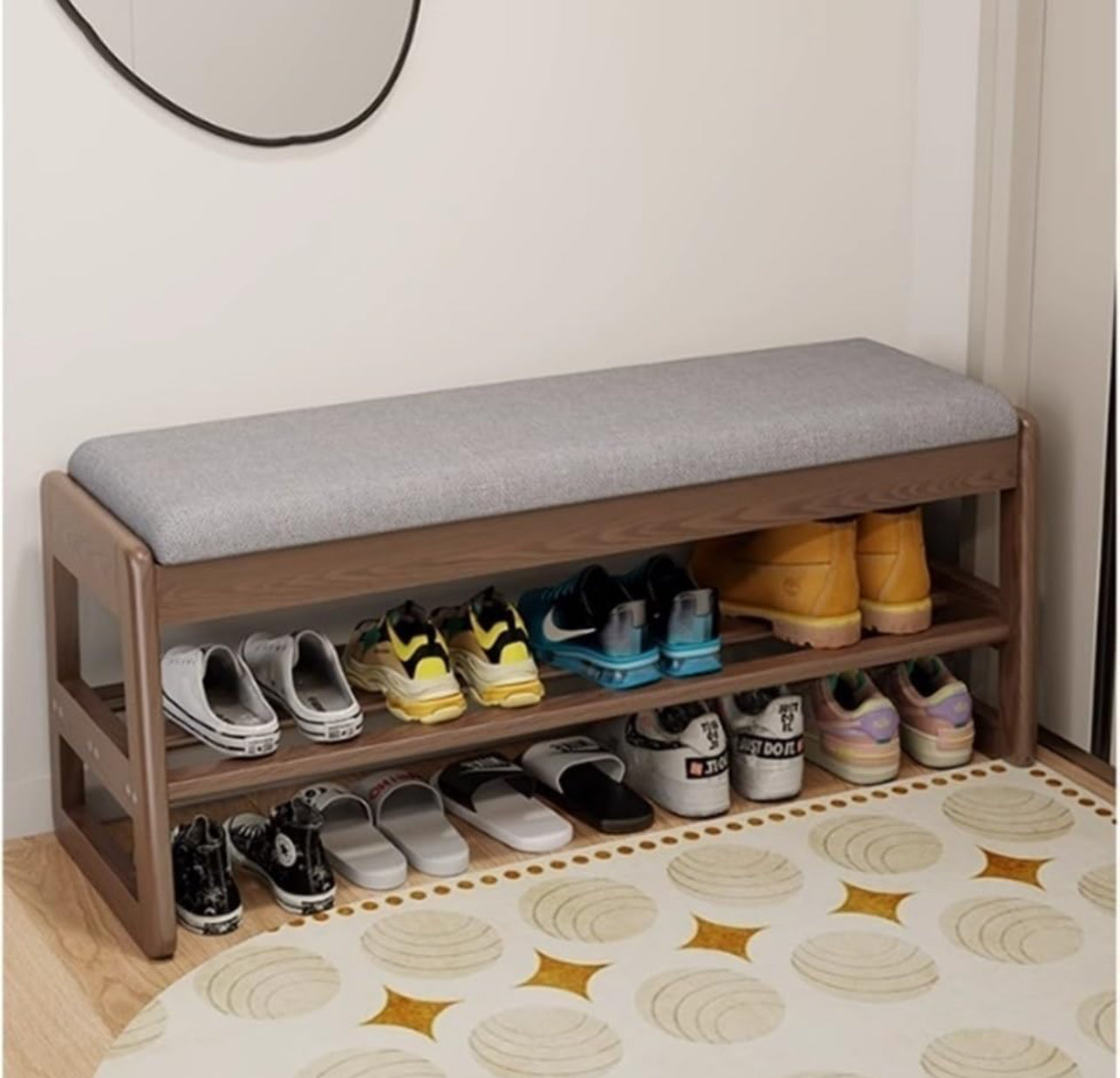 Solid Wood Shoe Rack Shoe Bench with Flip-Top Storage Box, Home Entry Storage Shoe Bench, Brown