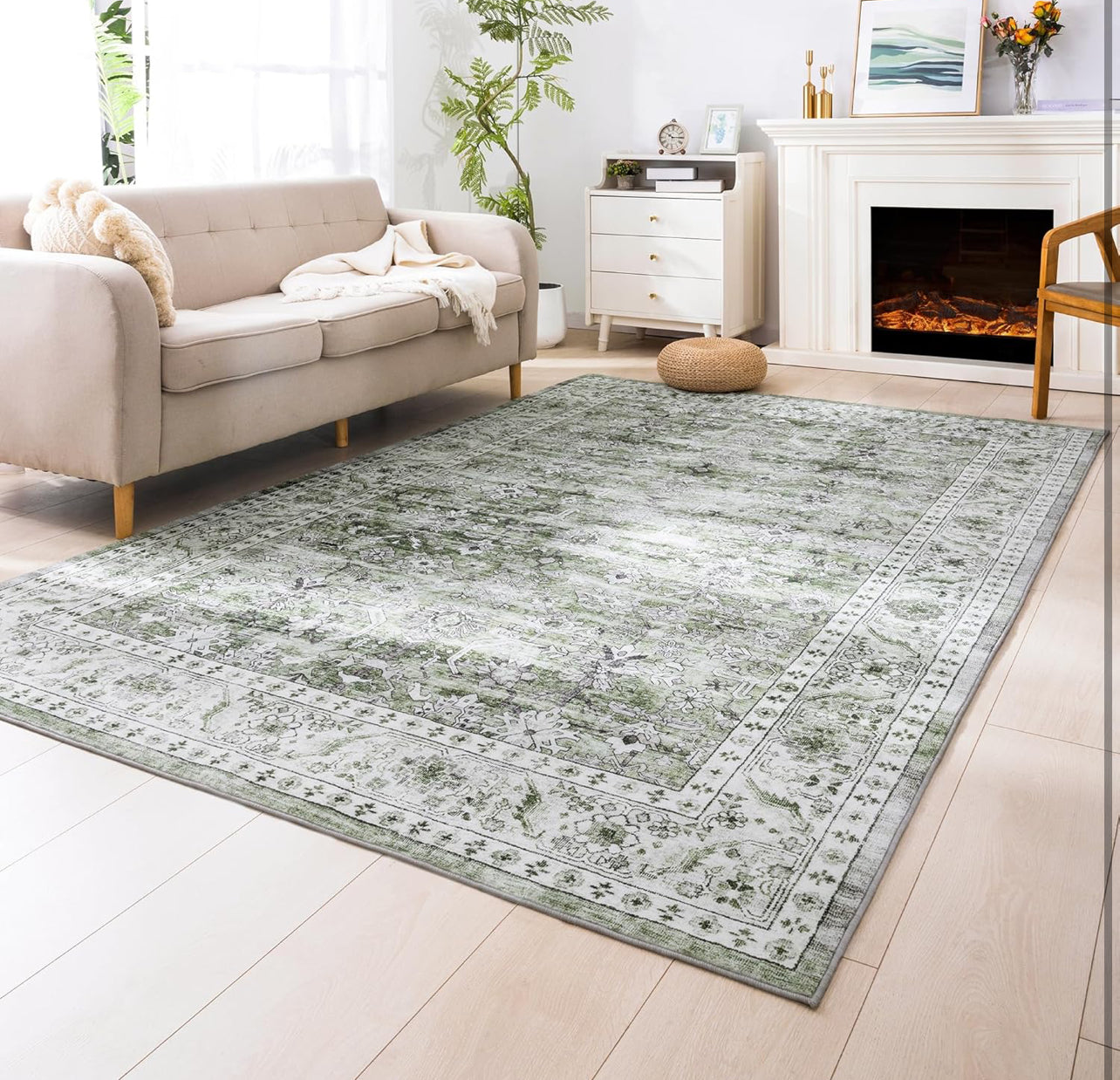 8 x 10 Carvapet Large Vintage Area Rug, Green