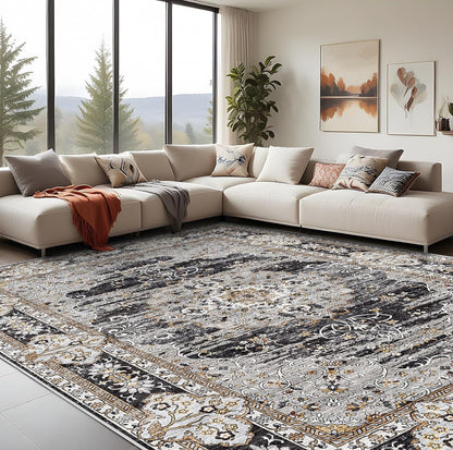 9 x 12 Puino Oriental Moody Vintage Rug, Black