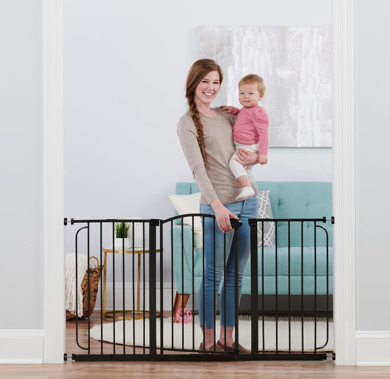 Baby Gate Pet Gate Regalo Walk Through Gate, Bronze 58 x 58 x 30 inches