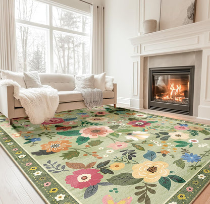 8 x 10 RELEANY Area Rug - Green Flowers