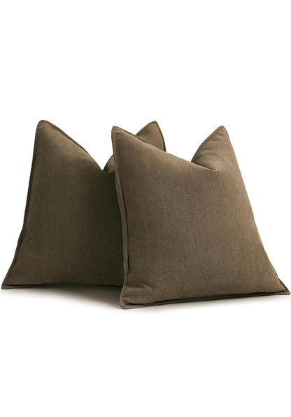 Set of Two 24x24 Brown Chenille Pillows with Down Feather Inserts Included