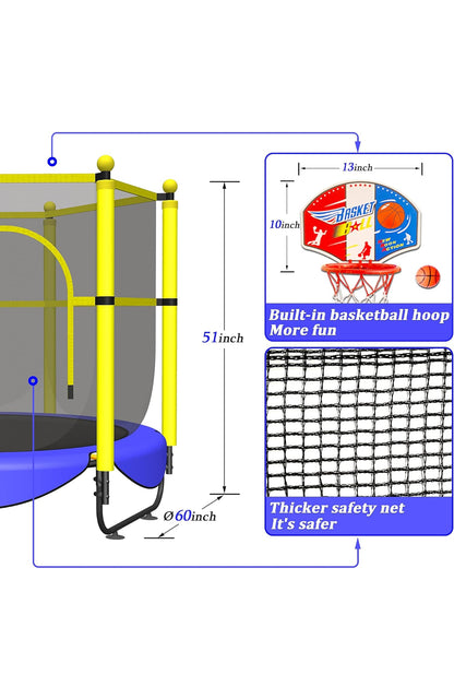 VGMiu Kids Trampoline 60"L x 60"W x 50.1"H