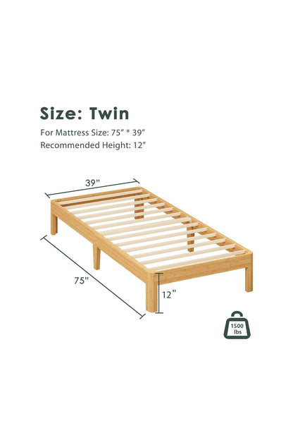 Twin Platform Bed Natural Bamboo Frame 12” Tall Brand: ZIYOO