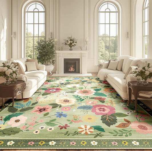 8 x 10 RELEANY Area Rug - Green Flowers