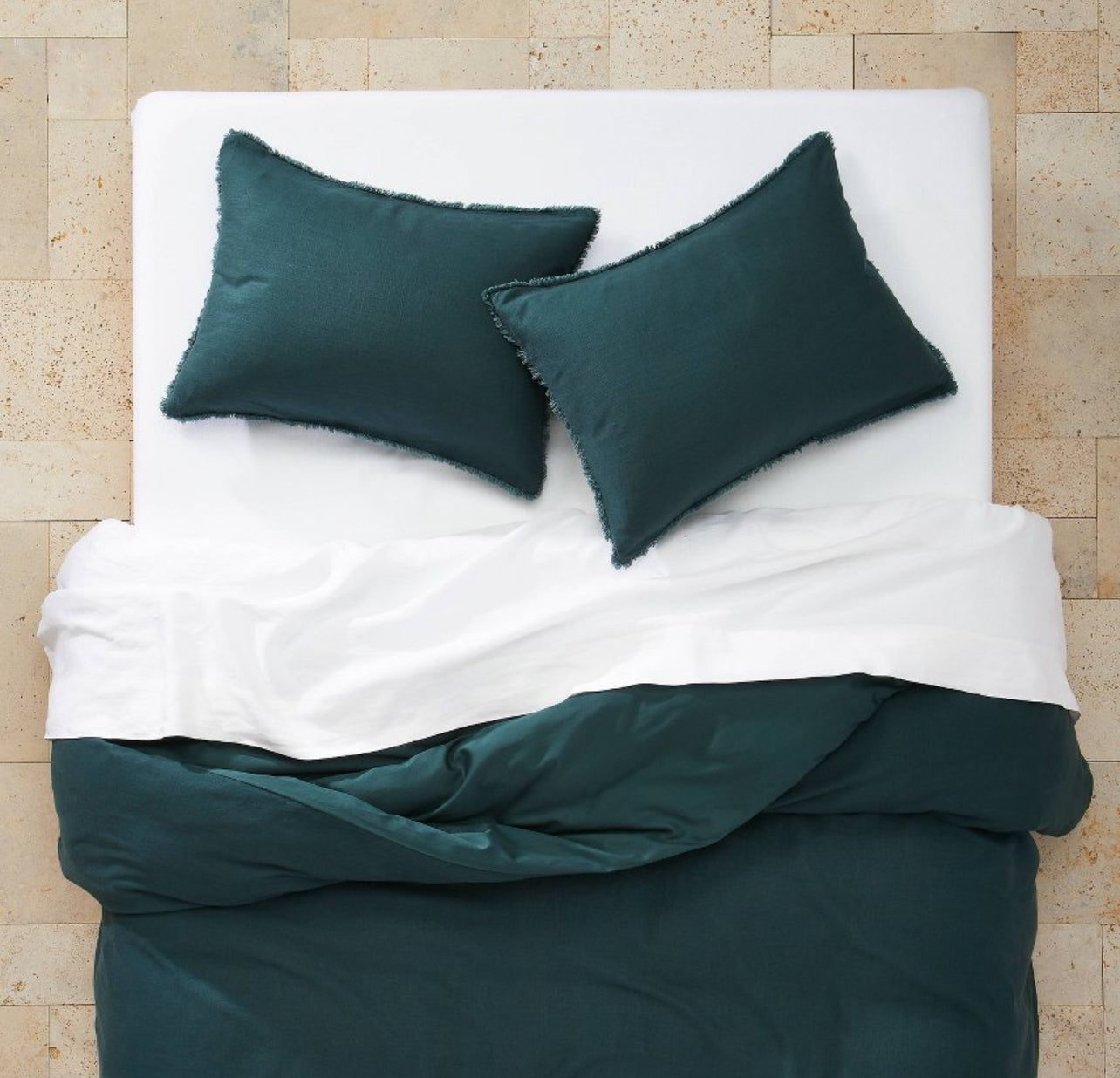 King Heavyweight Linen Blend Duvet Cover & Pillow Sham Set, Dark Teal Blue - Casaluna