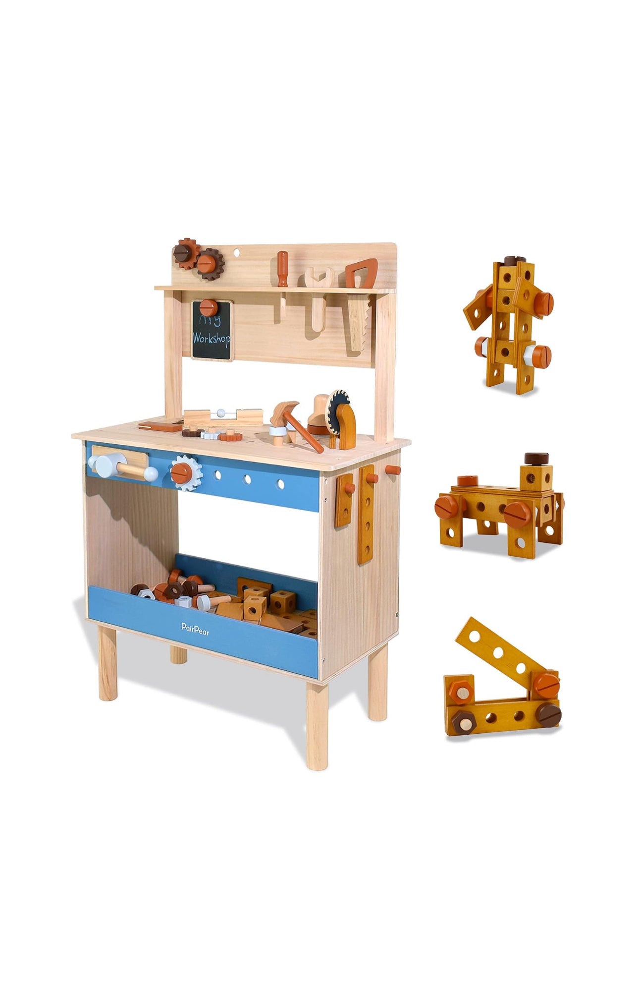 PairPear Kids Tool Bench Wooden Toy Workbench with accessories