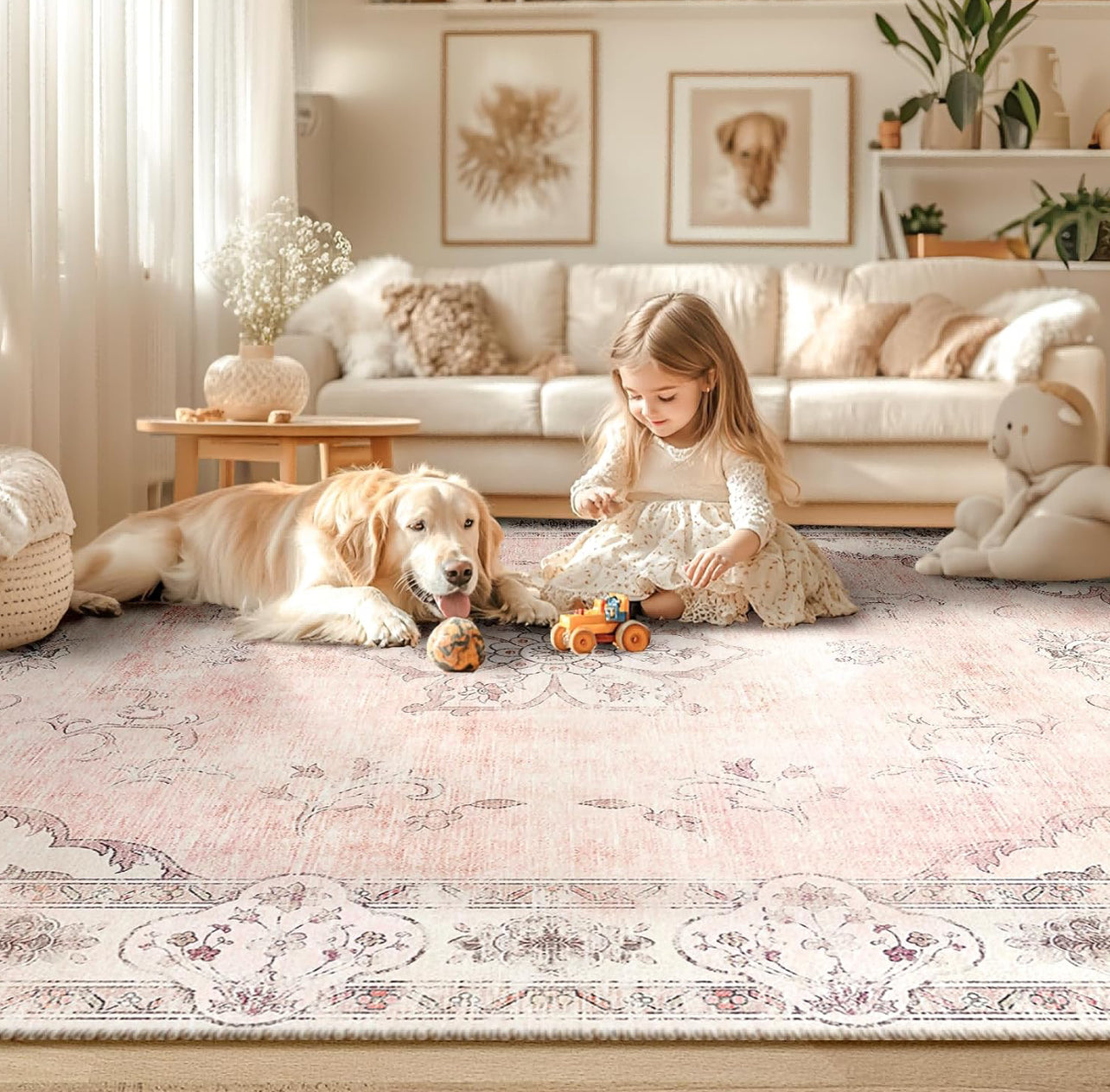 9 x 12 Meejou Vintage Pink Washable Rug