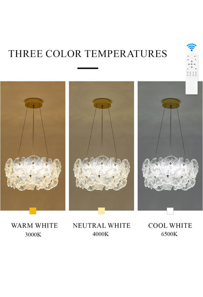 Chandelier D 20" Modern Gold Lotus Leaf Dimmable Ceiling Chandeliers with Remote Control Brand: Poemoon Elegant Glass LED