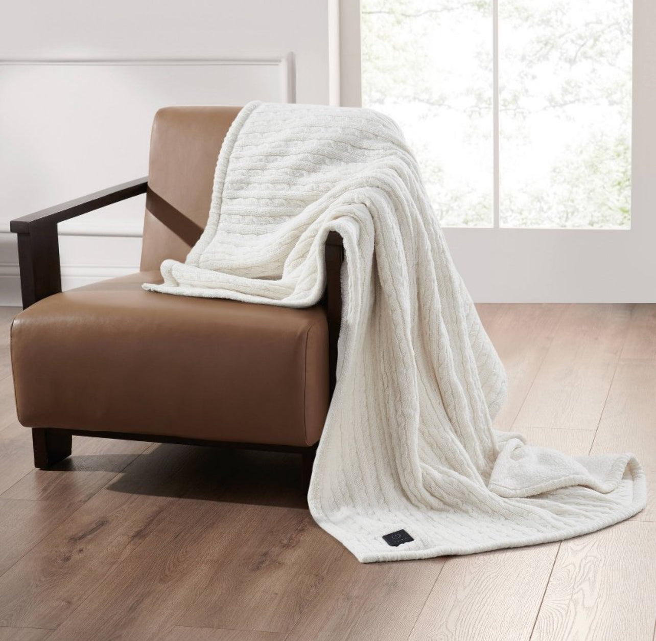 Throw Blanket Heated Brookstone Coziest Throw 50in x 60in, Sweater Knit Ivory