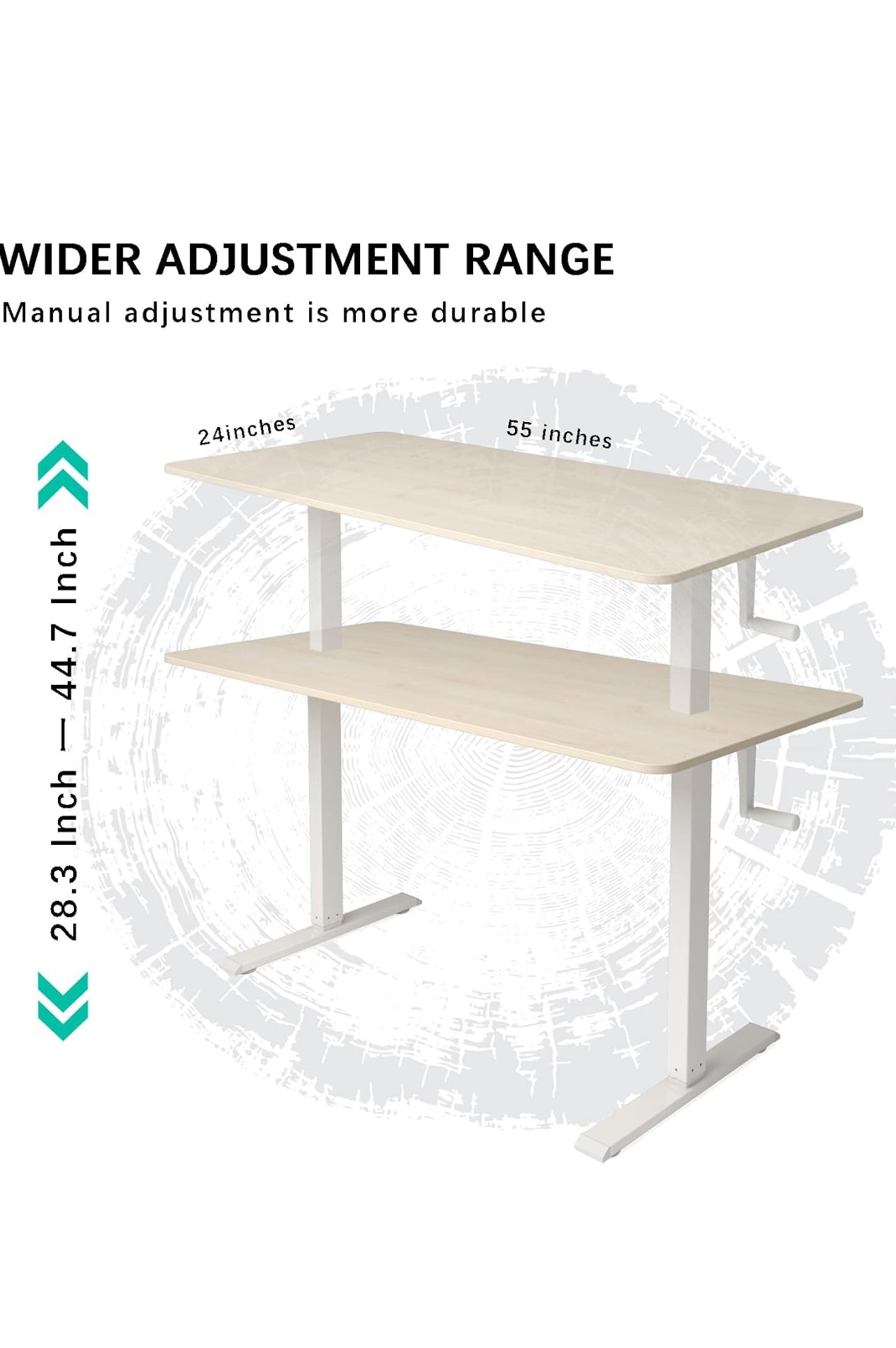 Win Up Time Manual Adjustable Desktop Desk 24"D x 55"W x 47"H