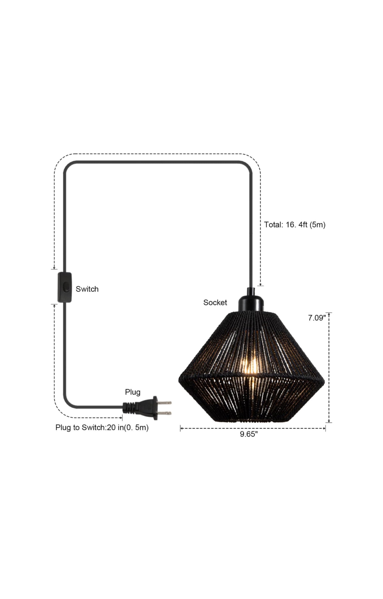 2 Pack Woven Plug in Pendant Light Fixture Plug-in Pendant Light, Black Hanging Lights Fixture With 15ft Cord On/Off Switch, Black Handwoven Rattan Basket Shade Boho Lamp for Bathroom Kitchen Island Dining Room Bar Bedroom Foyer Hallway Cafe, 2 Pack