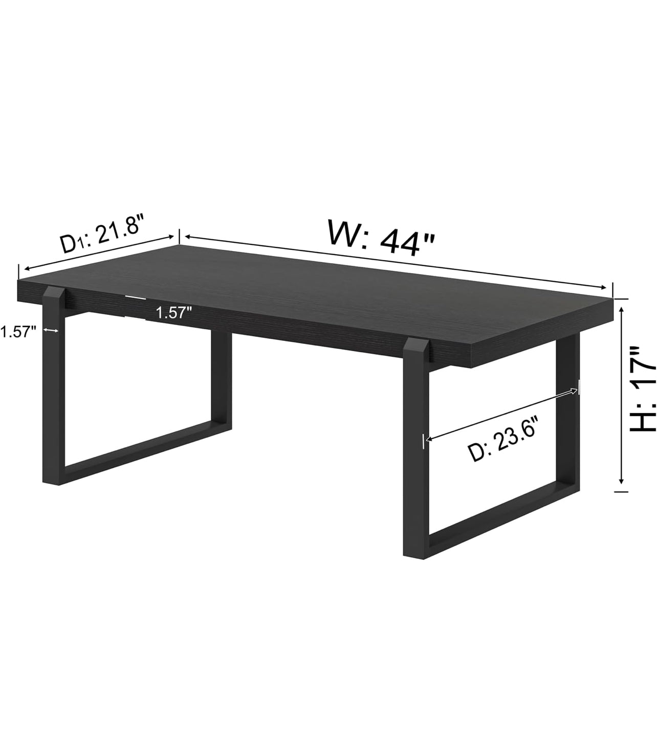 Modern Black Coffee Table, Industrial Wooden and Metal Center Table for Living Room, Rectangle Cocktail Tea Table, Black Oak, 44 Inch