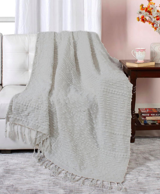 Throw Blanket Light Gray 50” x 60” magaschoni Home throw with tassels