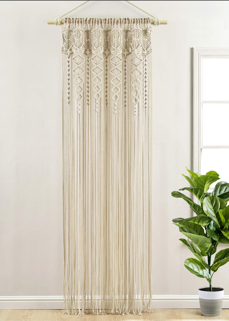 Lush Decor Boho Macrame Textured Cotton Window Curtain Panel, Single Panel, 40" W X 84" L, Neutral -