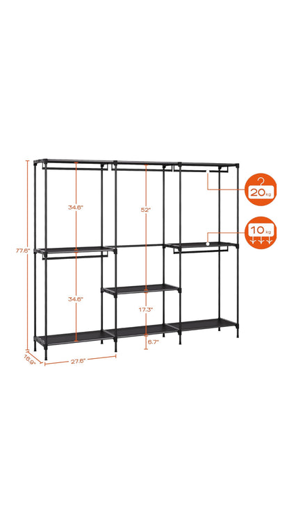 Clothing Rack - Clothes Storage Organizer with Shelves and 5 Hanging Rods Brand: Casamya