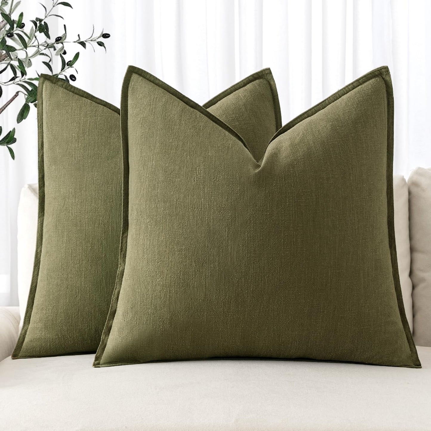 24” x 24” Soft Chenille Couch Throw Pillows, Olive Green